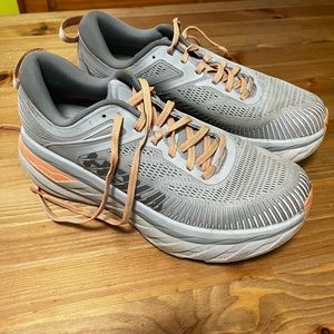 Hoka One Bondi Sneakers Tennis Shoes Running Shoes size 8.5 grey/peach.